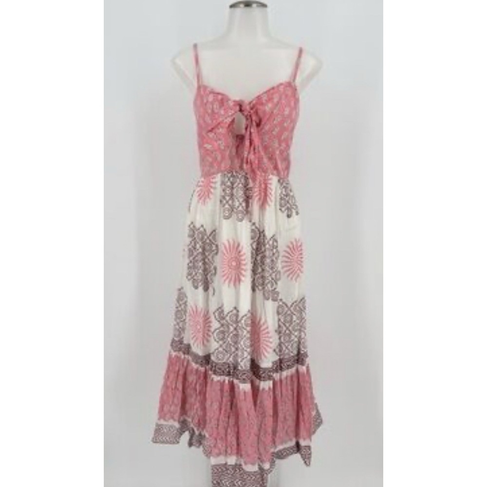 Perry Walker Collective Dress Womens M Pink Floral Smocked Midi Sleeveless